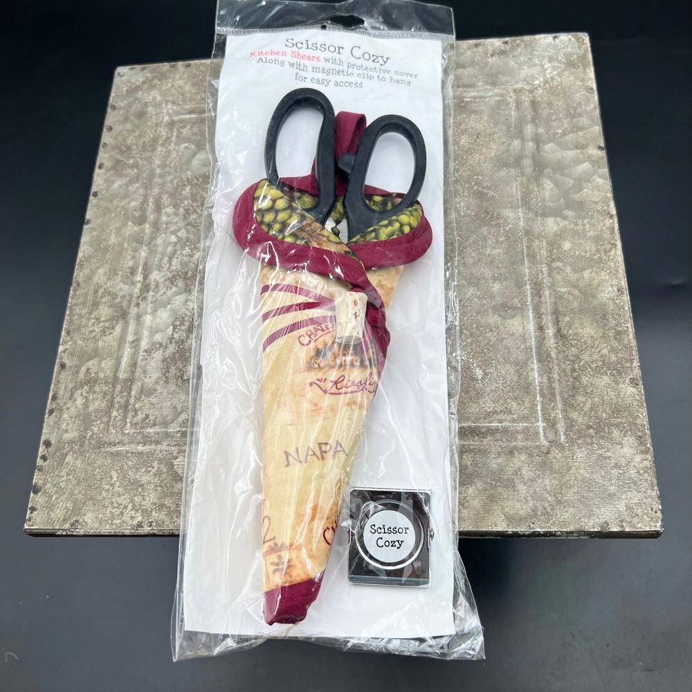 Little Reminders Scissor Cozy Kitchen Shears Wine Print Case Magnetic Clip NEW